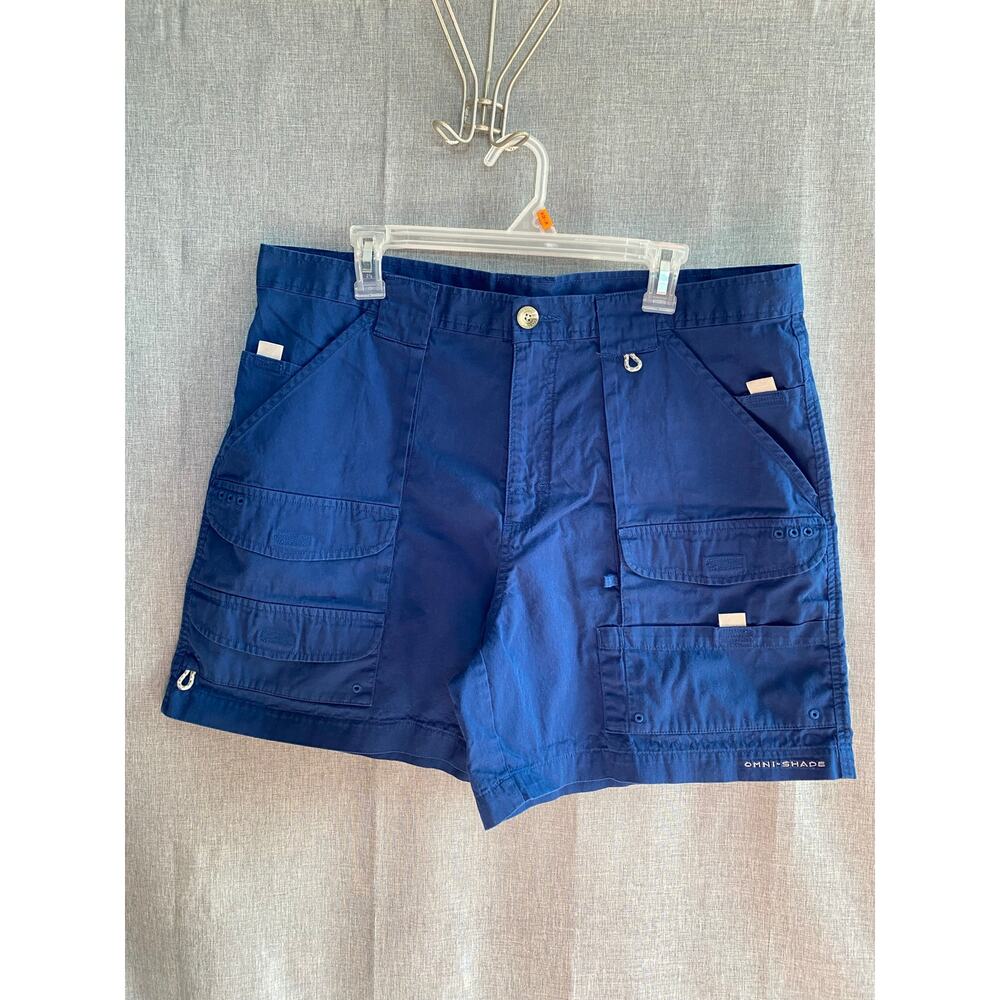 Columbia PFG Men's 38 Blue Half Moon Cargo Fishing Shorts Cotton Omni-Shade